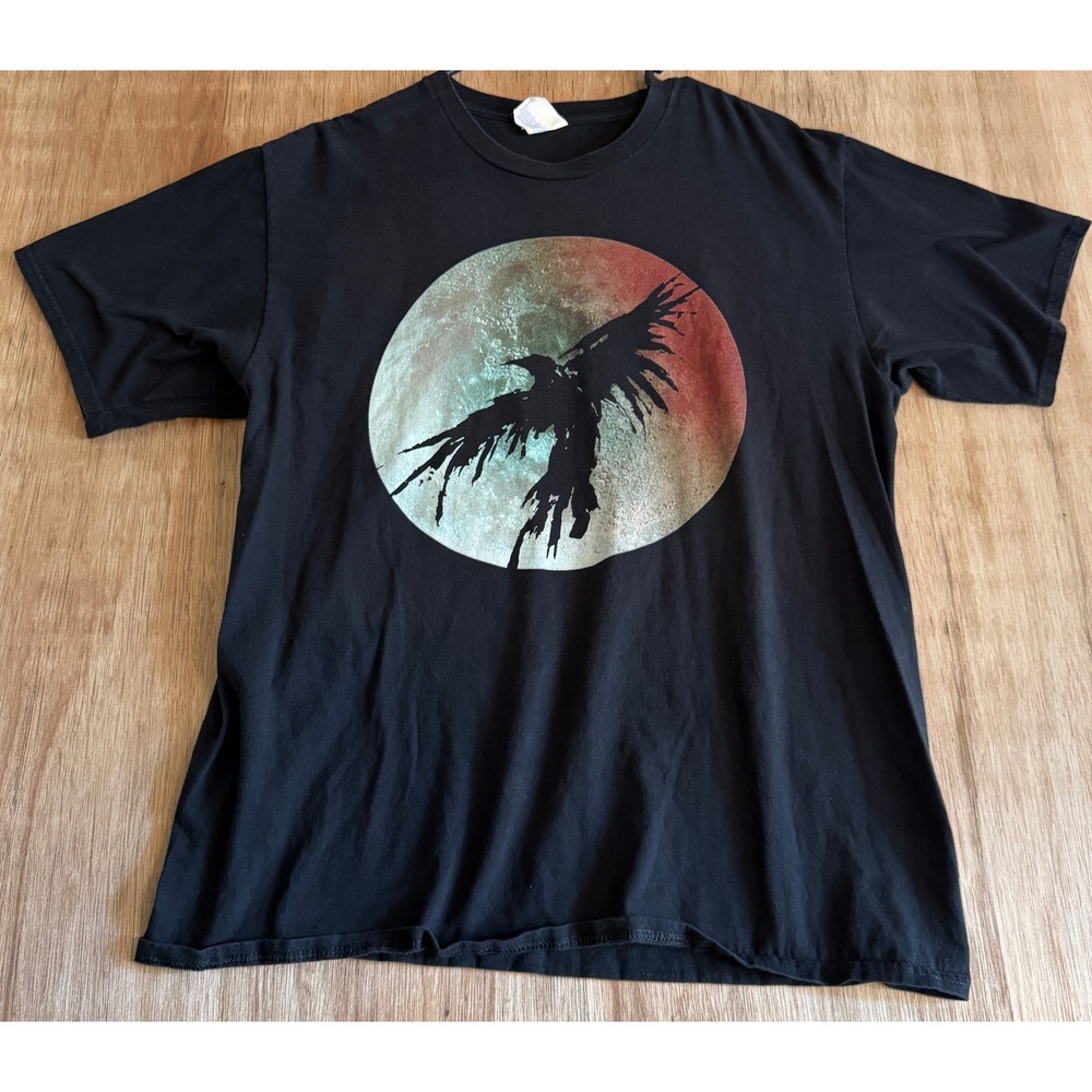 Raven Moon Graphic T-Shirt Mens Large Black Ring Spun Cotton Halloween Spooky